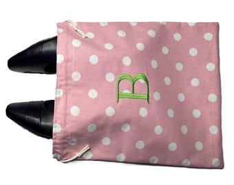 Sac à chaussures de voyage personnalisé rose à pois : rangement pour chaussures à monogramme, cadeau brodé sac à chaussures de voyage pour chaussures Sac de transport pour chaussures de voyage