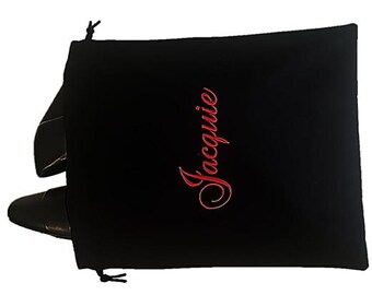 Sac à chaussures de voyage personnalisé noir avec doublure noire - Sac à chaussures sans broderie - Sac à chaussures pour femme - Sac à chaussures pour hôtesse de l'air - Sac à chaussures pour homme avec cordon de serrage