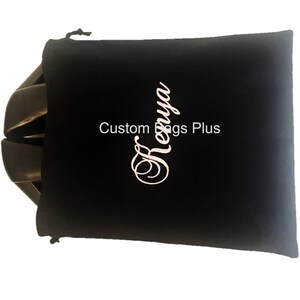 Black Shoe Bag Open 11.5 Inch with Black Lining-String-Free Embroidery-Woman Shoe Bag-Stewardess Shoe Bag-Church Shoe Bag-Wedding Shoe Bag