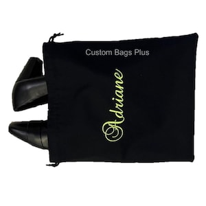 Black Shoe Bag Open 11.5 Inch with Black Lining-String-Free Embroidery-Woman Shoe Bag-Stewardess Shoe Bag-Church Shoe Bag-Wedding Shoe Bag