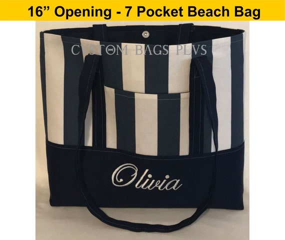 Beach Tote Bag for Woman-16 Inch Opening-7 Pockets-Large Teacher Tote Bag  with Pocket-Baby Teacher Beach Bag Tote-Travel Tote Outside Pocket