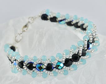 PULSERA DE PERLAS azules y cuentas de cristal