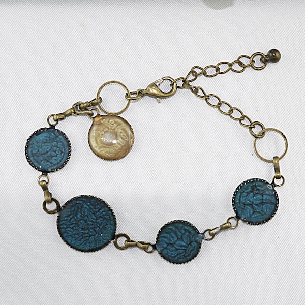 BRACELET ÉMAILLÉ BLEU foncé maillon rond bronze