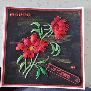 Carte Scrapbooking "Je t'aime" Fleurs rouge