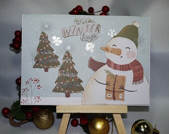 CARTE VŒUX BONHOMME de neige dessin naïf