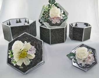 HExagon GIFT BOITES - caja - caramelos chic-minded negros y plateados