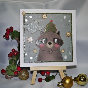 CARTE VŒUX NOEL dessin naïf raton laveur