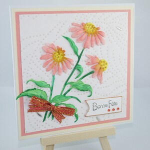 Carte Scrapbooking Bonne Fête Fleurs et strass saumon