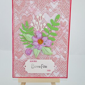 Carte cœurs et fleurs Bonne Fête rose