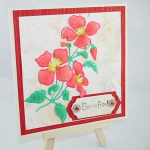 Carte Scrapbooking Fleurs Capucines oranges "Bonne fête"