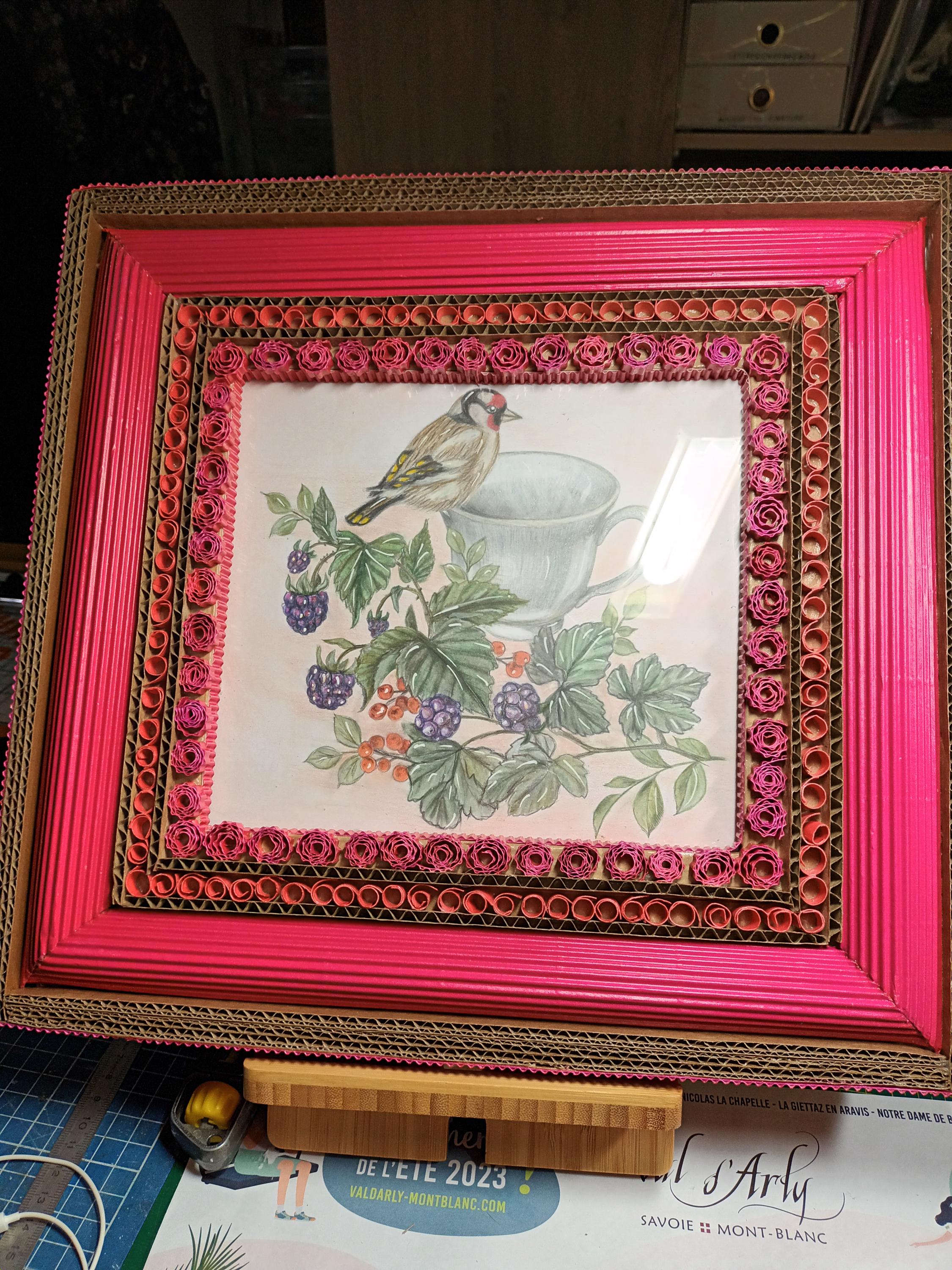 Tableau Art Mural Quilling Papier Laminé Floral Vintage Années 80 - Encadré