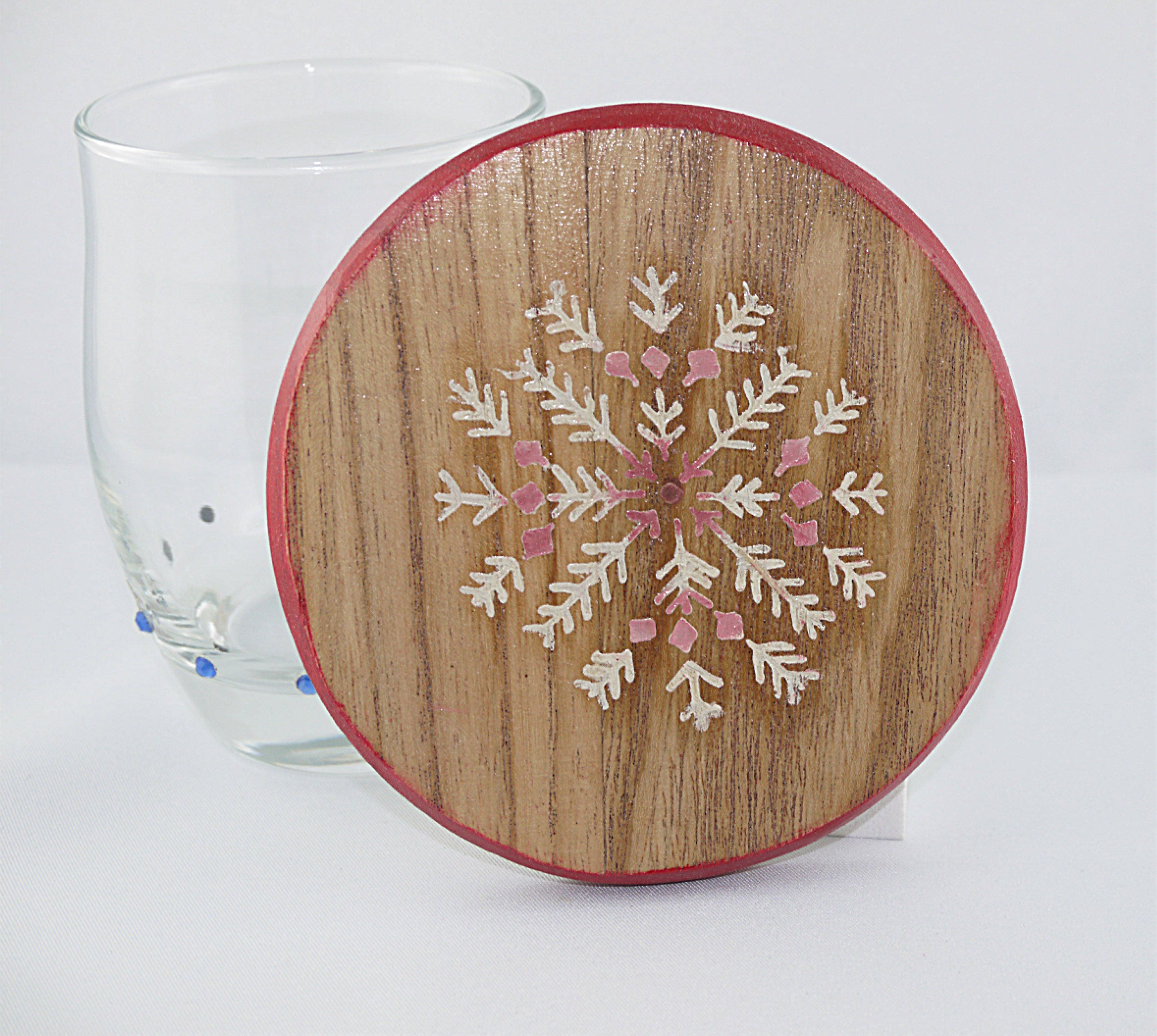 Tableau Médaillon Motif Flocon Peint sur Bois