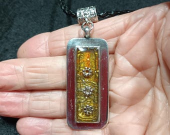 COLGANTE RECTANGULAR DE PLATA 925 patrones de miel pequeñas flores de plata