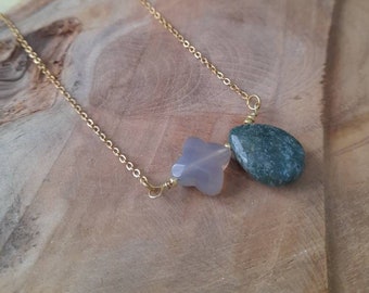 Simple moss agate stone necklace, natural stone necklace, semi-precious stone choker necklace, minimalist necklace