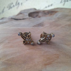 Vintage earring, artistic goldwork, old jewelry, zircon and golden brass, RARE, unique piece
