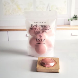 Bohemian Shower Steamers w/ Bamboo Tray | Patchouli & Tonka Bean Essential Oils | Gift For Him | 6 pack | Free Shipping | Spa Experience