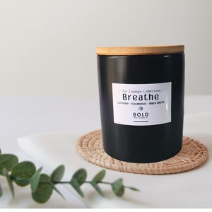 Breathe Lavender & Eucalyptus Candle | Aromatherapy | Soy Wax Candle | Gift Ideas | Essential Oils | Stress Relief | 12 oz. Black Satin Jar