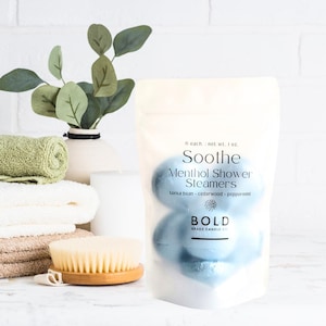 Soothe Shower Steamers: Cedarwood + Tonka Bean, Menthol Crystals (6-Pack) + Comfort Gift