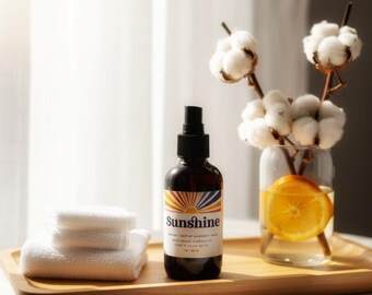 Sunshine Linen Room Spray | Citrus & Cotton Blossom Scent | Plant Based | 4 oz. Room Freshener | Housewarming Gift | Car freshener