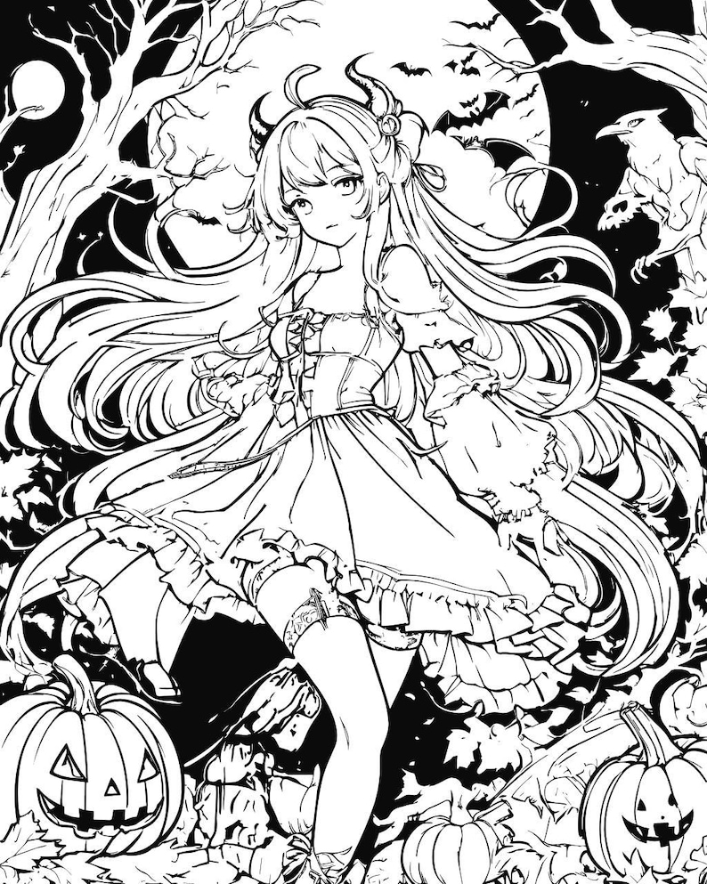Spooky Anime Halloween Coloring Pages Etsy