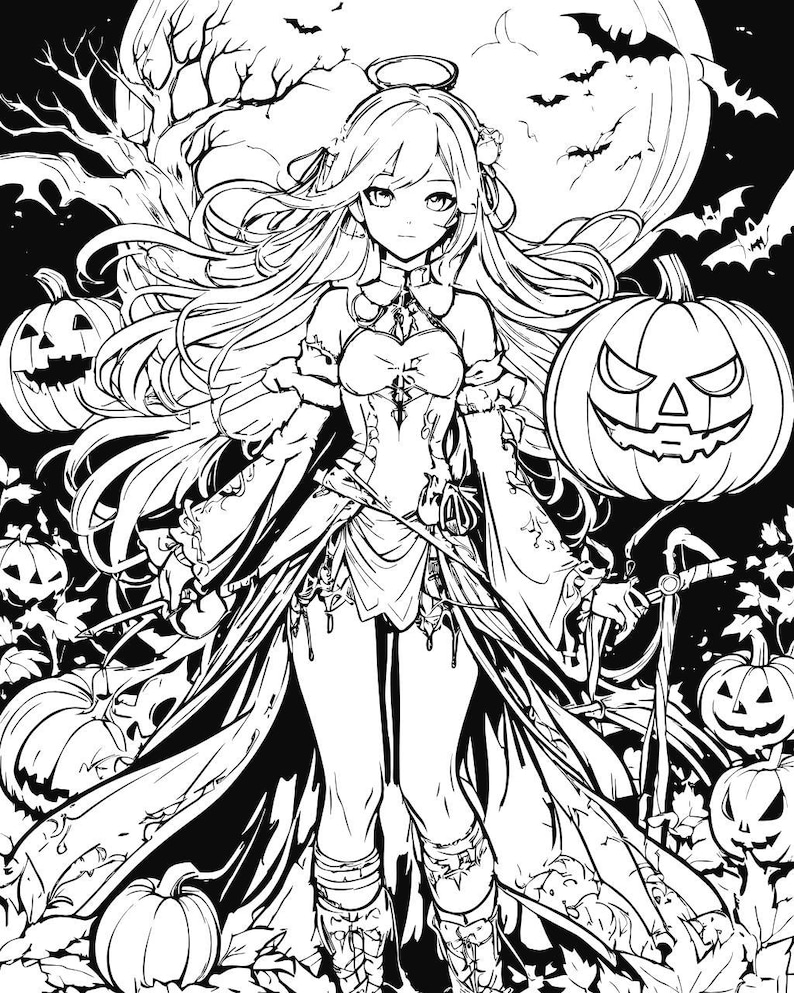 Spooky Anime Halloween Coloring Pages Etsy