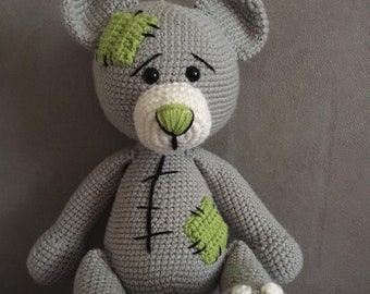 Jouet doudou nounours fait main au crochet en laine et acrylique