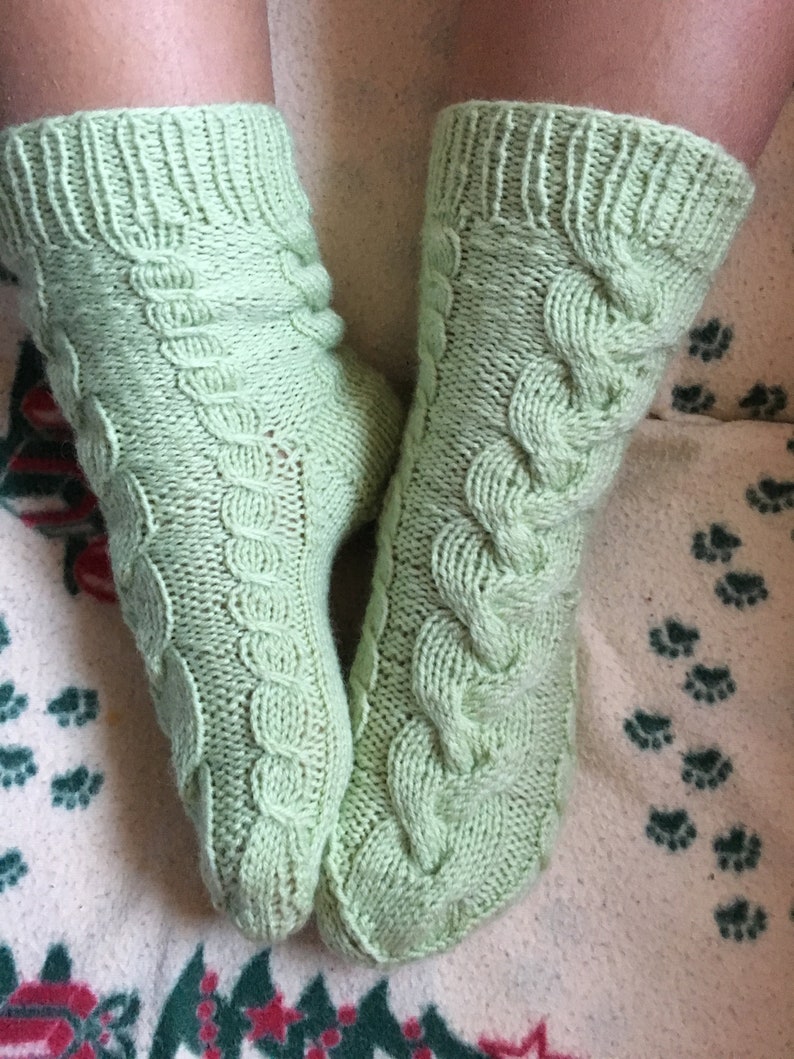 Green/&grey socks handmade knitted