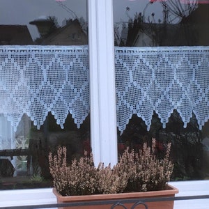 Pair of handmade crocheted privacy curtains or valances