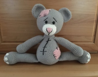 Jouet doudou nounours fait main au crochet en laine et acrylique