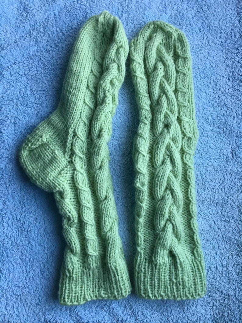 Green/&grey socks handmade knitted