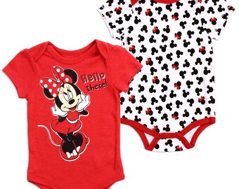 Disney, MINNIE, MOUSE, Newborn, Infant, Clothing, Girls, Creepers, Red, White