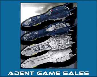 Puede incluir: Un modelo de nave espacial azul y blanco con un interior detallado. El modelo se muestra en cuatro vistas diferentes, incluyendo la parte superior, inferior y lateral. El modelo está hecho de plástico y mide aproximadamente 30 cm de largo.