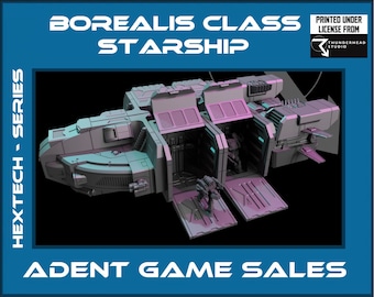 Borealis Class Dropship - HEXTECH Series - Custom - FREE SHIPPING - Printed, Trimmed, and Assembled - Design by Thunderhead Studio
