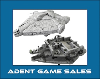 Puede incluir: Un modelo gris de una nave espacial con el interior visible. La nave espacial está abierta y el interior está detallado con diferentes compartimentos y niveles. El texto "ADENT GAME SALES" es visible en la parte inferior de la imagen.