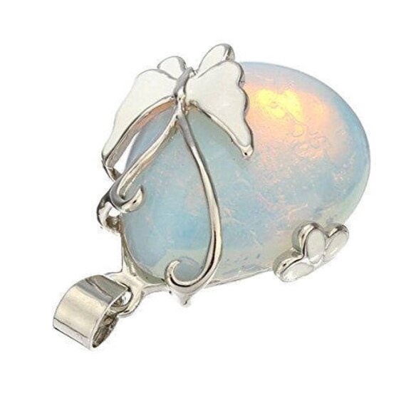 PIERRE DE LUNE SYNTHÉTIQUE OPALITE PENDENTIF PHOENIX EN PLAQUÉ ARGENT