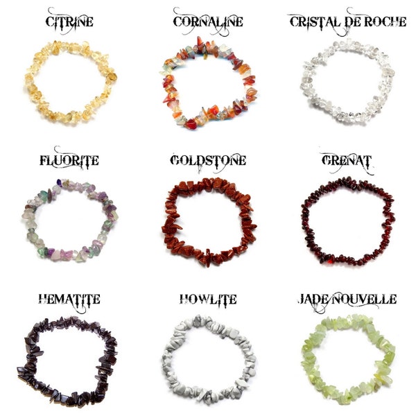 Bracelet baroque - au choix : citrine, cornaline, cristal de roche, fluorite, goldstone, grenat, hématite, howlite, jade nouvelle