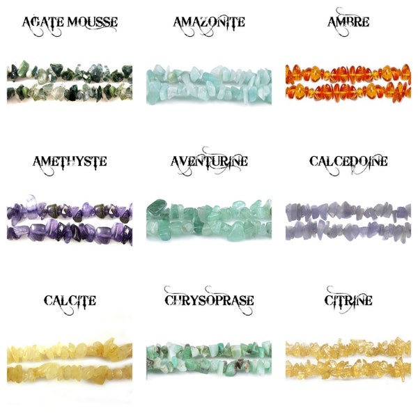 Chips en pierre naturelle x25 - au choix : agate mousse, amazonite, ambre, améthyste, calcédoine bleue, calcite, chrysoprase, citrine