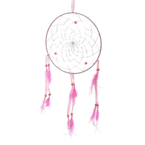 Attrape-Reves | ou Dreamcatcher en Plumes Veritables 21.5cm - Rose