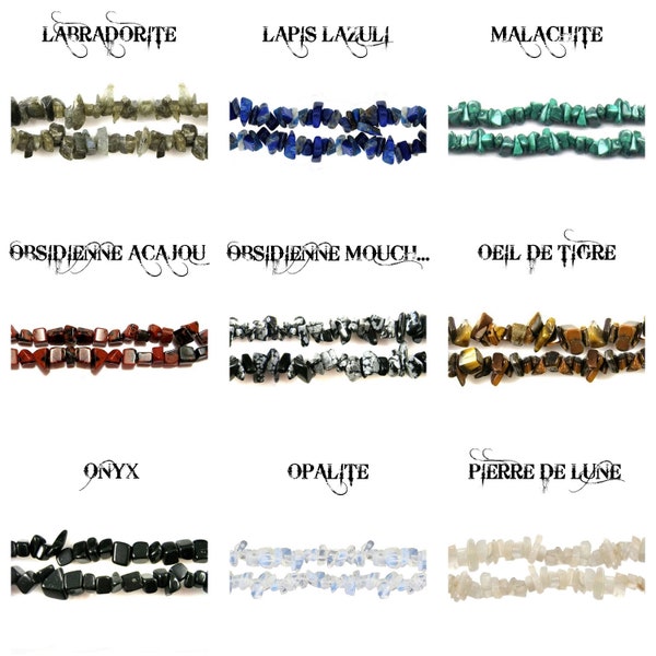 Chips en pierre naturelle x25 - au choix : labradorite, lapis lazuli, malachite, obsidienne, oeil de tigre, onyx, opalite, pierre de lune