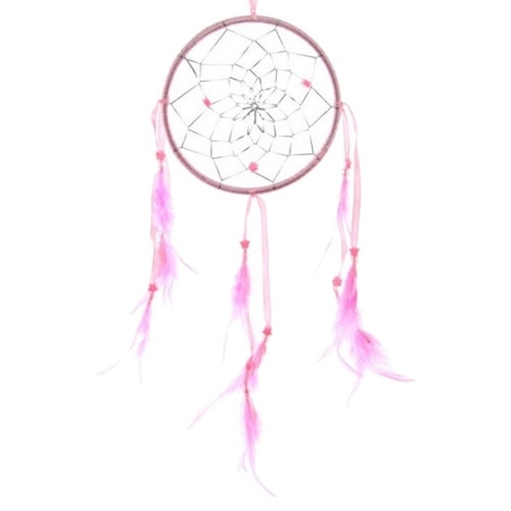 Attrape-Reves | ou Dreamcatcher en Plumes Veritables 15.5cm - Rose