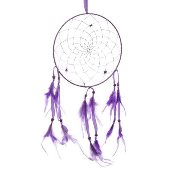 Attrape-Reves | ou Dreamcatcher en Plumes Veritables 21.5cm - Violet