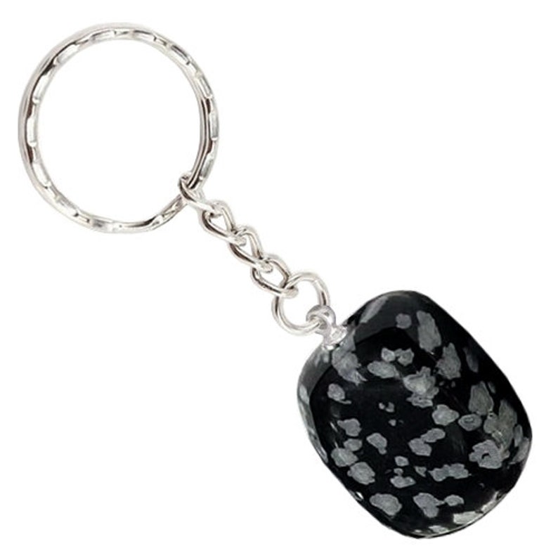 Porte clef pierre roulée en plaqué argent au choix : labradorite, lapis lazuli, malachite, obsidienne, oeil de tigre, opalite, quartz cerise Obsidienne mouchetée