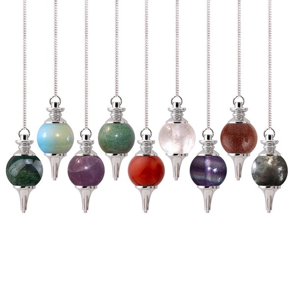 Pendule sephoroton - au choix : agate mousse, amazonite, améthyste, aventurine, cornaline, cristal de roche, fluorite, goldstone, hématite