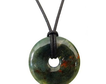 30mm pi-chinese donut pendant necklace - moss agate