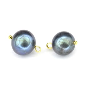 Pair of genuine Black freshwater pearl Mount on ball stud for pendant earring