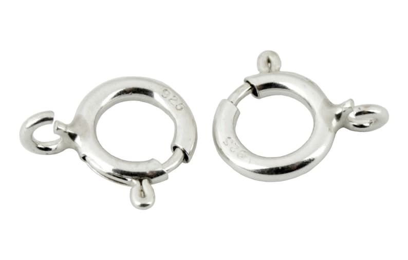 Lot de 2 Fermoirs ronds à ressort en Argent Massif 925 Diamètre 5 ou 6 mm Pour la création de bijoux Bracelet Collier Pendentif Ø 6 mm