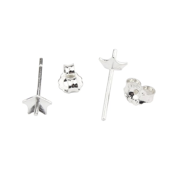 Boucle d'oreille Tige clou en Argent Massif 925 Poussoir adaptés Coupelle étoile Pour perle semi percée Elément pour création de bijoux