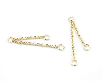 Pair of Double or Triple thin chain 24 K Gold Plated Pendant with open ring Jewelery findings to create earrings