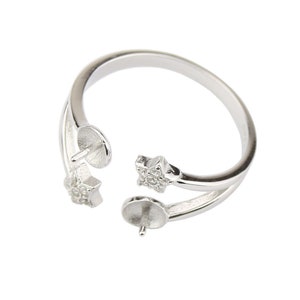 Adjustable ring 925 Solid Sterling Silver Rhodium plated Stud for half drilled pearl Craft findings for an easy jewelry making