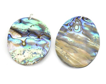 Oval medallion made of abalone mother-of-pearl with natural colors for creating earrings or pendants